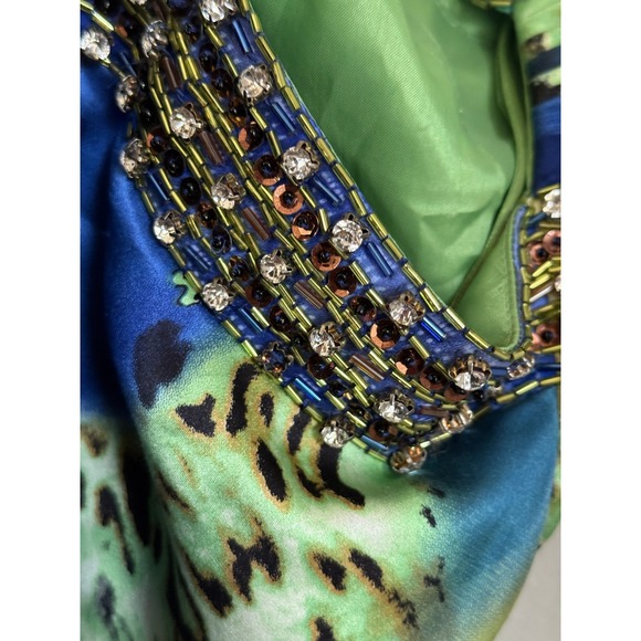 Vintage Cache Silk Halter Maxi Dress US 2 Beaded Paisley Print Evening - Picture 15 of 15